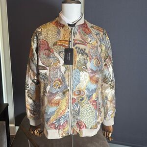 Men’s Zip Up Bomber Japanese Style Embroidered Jacket Bird Design Size M NEW